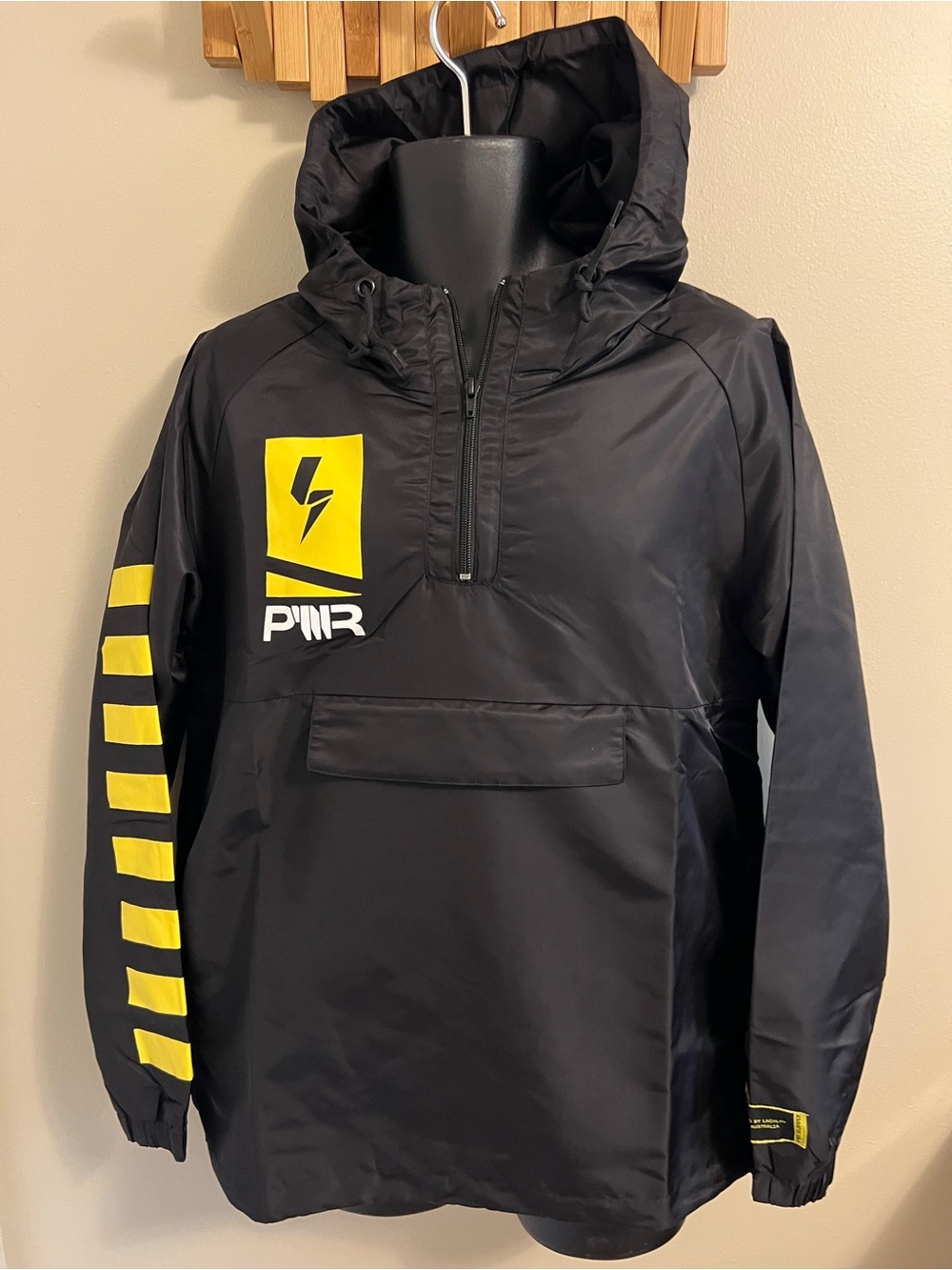 Mens PWR Supply Black Anorak Jacket with Yellow Graphic